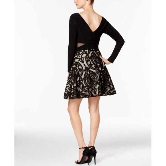 Avery G Longsleeve Mesh Detailed Cocktail Dress with Flare - Picture 2 of 11